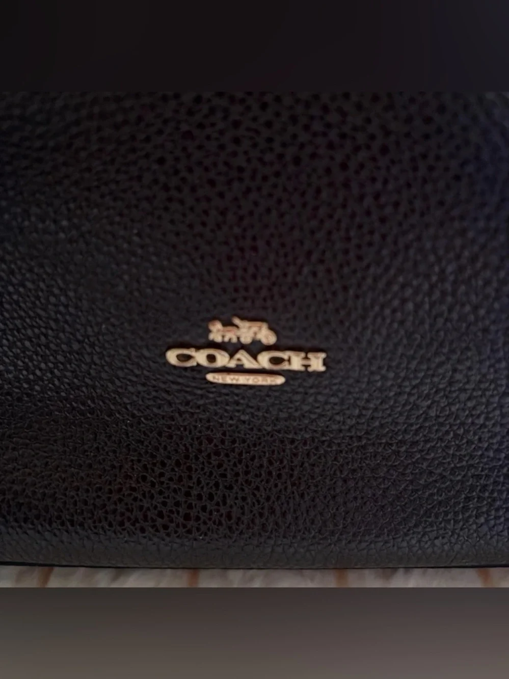 Coach Black Leather Tote with Gold Chain Accents - Picture 5 of 6